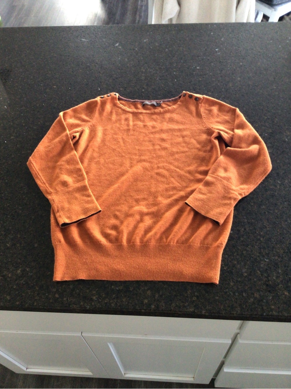 The Limited Rust Orange Crewneck Sweater with Shoulder Buttons